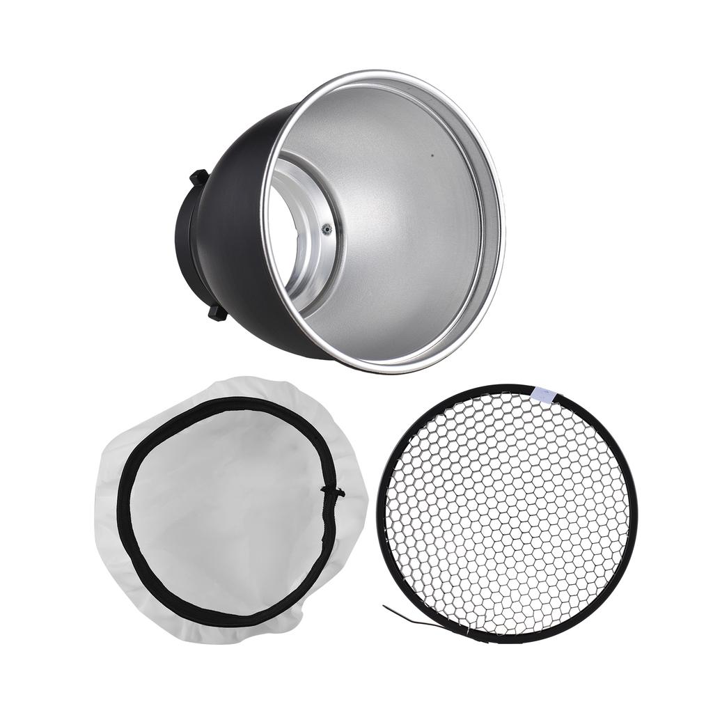 7 Inch Bowens Mount Beauty Dish Standar Reflector Diffuser Lamp Shade Dish with 60 degrees Honeycomb Grid & Diffuser
