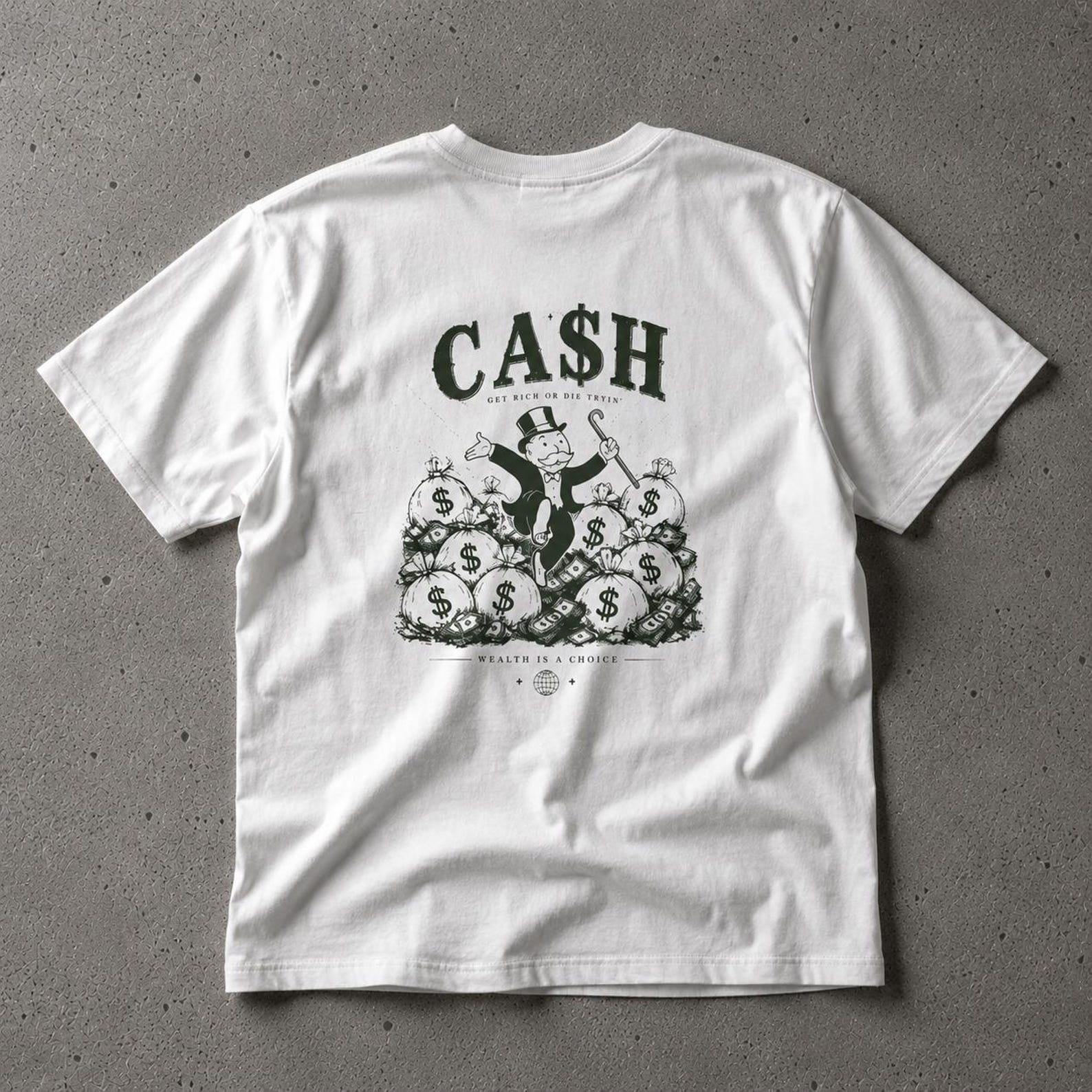 Vintage CASH Graphic Tee, Streetwear Back Print, Y2K Money Shirt, Heavy Cotton Unisex T-Shirt S