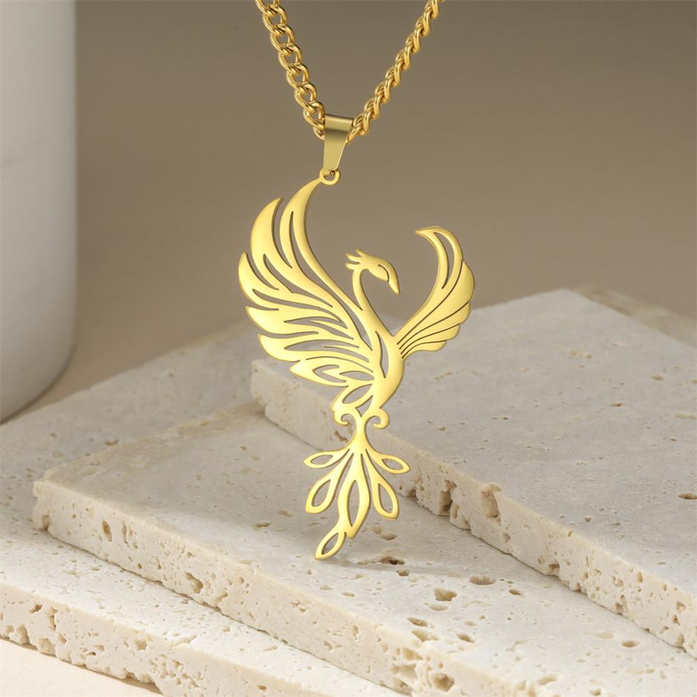 My Shape Phoenix Pendent Necklace for Women Men Stainless Steel Fire Bird Animal Charms Necklaces Choker Chain Jewelry Wholesale