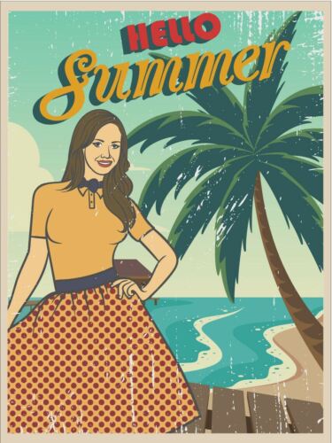 

Hello Summer Girl Vintage Retro Metal SignAluminum 20x30cm（7.8x11.8inch）