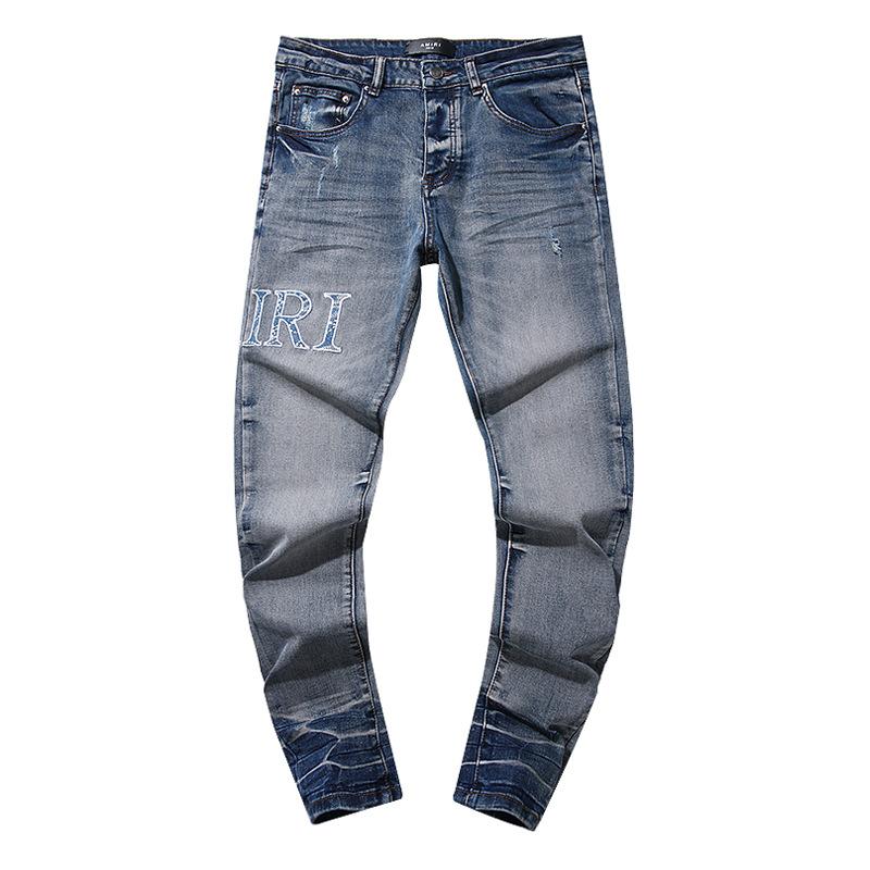 Moda Americana High Street Buco & Patch Trendy Retro Pantaloni Denim Dritti ami