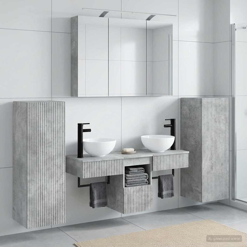6 Piece Bathroom Furniture Set Concrete Grey Engineered Wood and Glass
