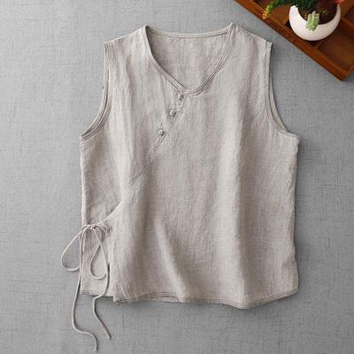 Women's Retro Cotton Linen Vest with Diagonal Lapel & Frog Button - 2026 Summer Edition