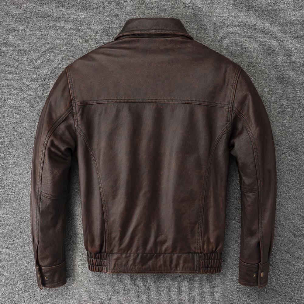 Vintage Red Brown Men Leather Jacket Oversized Style Black Genuine Cow Loose Man Bomber Coat Plus Size