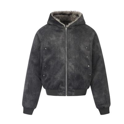 Mens Vintage Flight Jacket With Faux Fur Hood Cat Ears Padded Winter Coat Teens