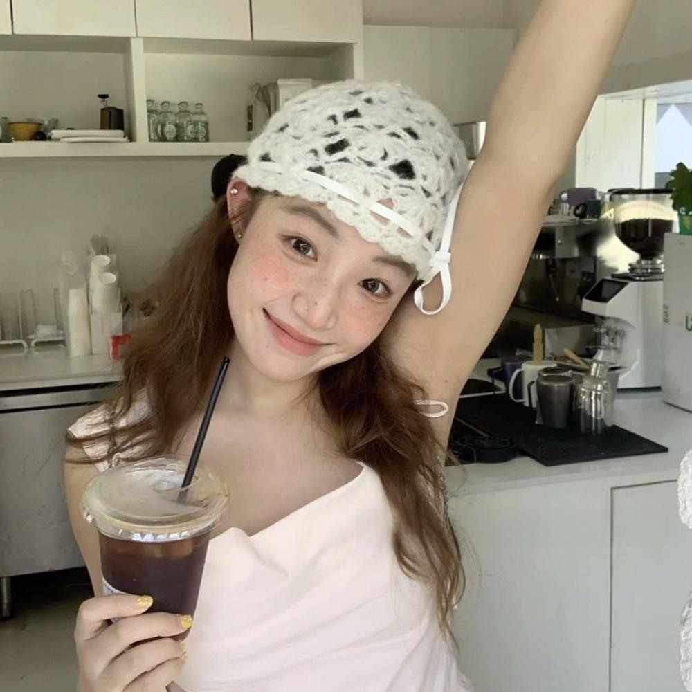 Bow Knit Beanies Strapped Weave Cap Retro Ethnic Style Hat Ladies