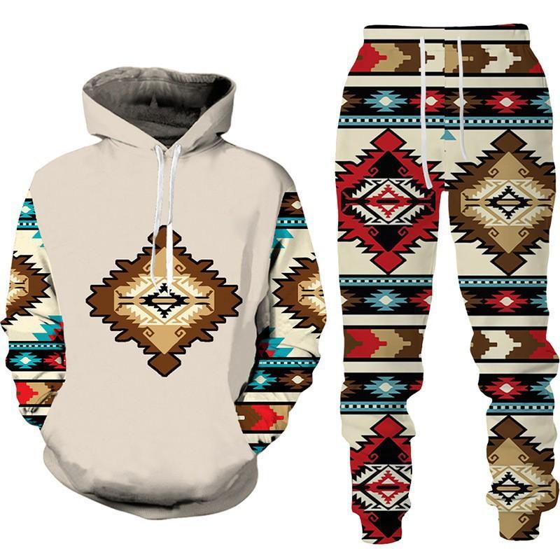 Ethnic Style 3D Print Hoodies Pants Sets Men's Fashion Sweatshirts Hoodie Sweatpants Two Piece Suits Tracksuit Man Clothing