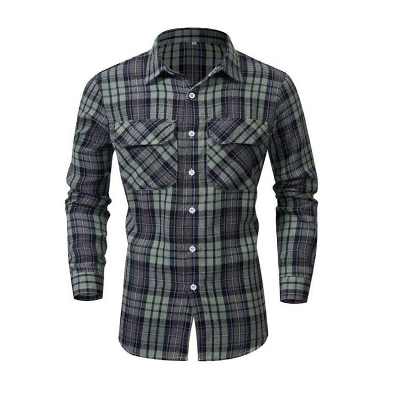Men's Spring and Autumn Plaid Shirt Long Sleeve Cardigan Men's Grinding Shirt