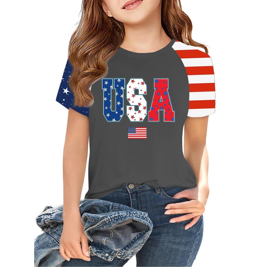 Tops For Youth Kids Boy And Girls 2-10 Years Round Neck Short Sleeve Trendy Tops