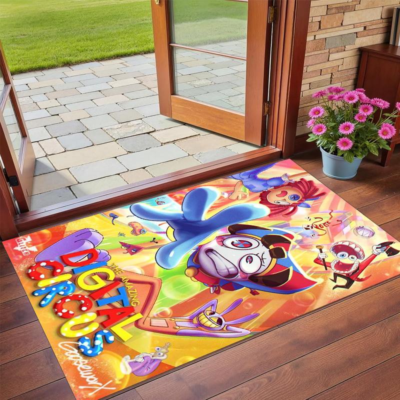 Anti‑Slip Crystal Velvet Floor Rug, The Amazing Digital Circus Design Carpet for Indoor Living Bedroom Home Decoration