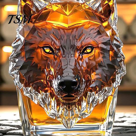 Caraffa da Whiskey in Vetro Resistente 300ml Forma Testa di Lupo Tappo ad Alta Tenuta Stagna Vetro Borosilicato Vino Sigillo a Tenuta Stagna Contenitore per Liquori