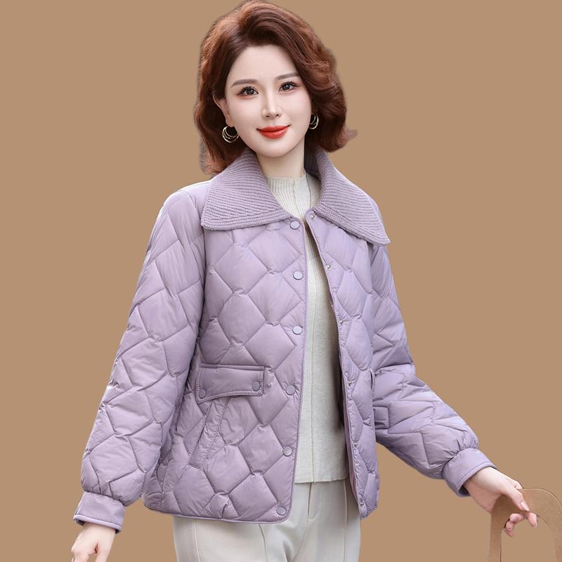 Petite Stylish Cotton Jacket for Middle-Aged Women, Autumn/Winter Short Coat, Warm Lightweight Outerwear for Elderly Women
