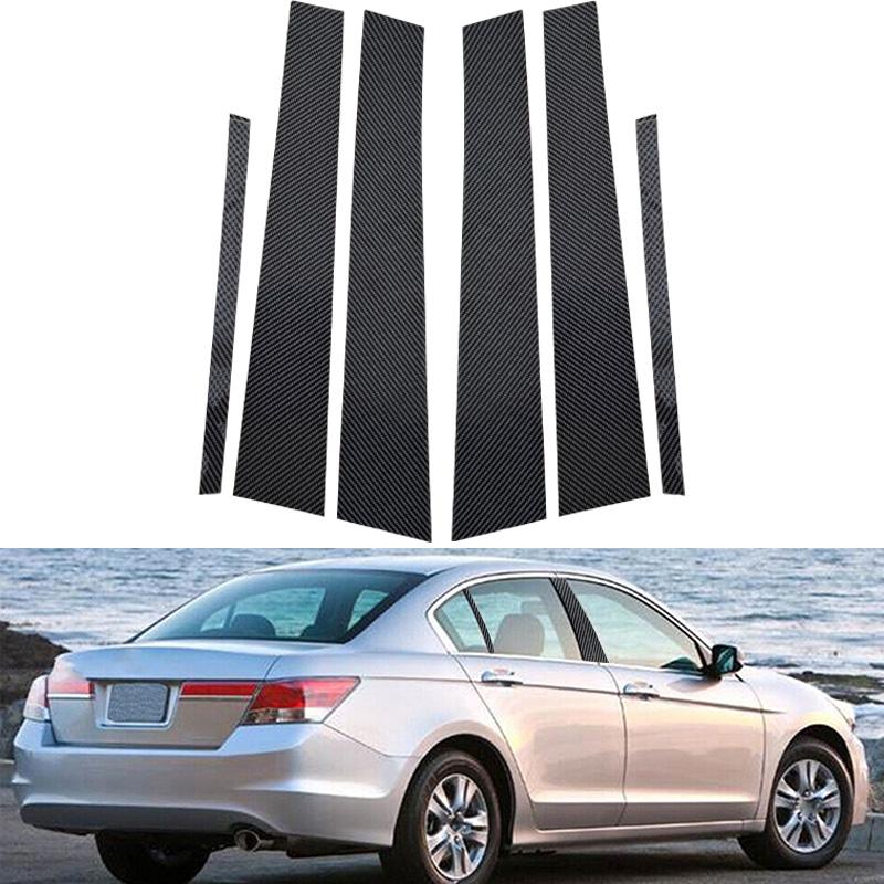 6Pcs Carbon Fiber Black Car Pillar Posts Stickers For Honda Accord 2008-2012 Auto Exterior Door Window Posts Decoration Styling