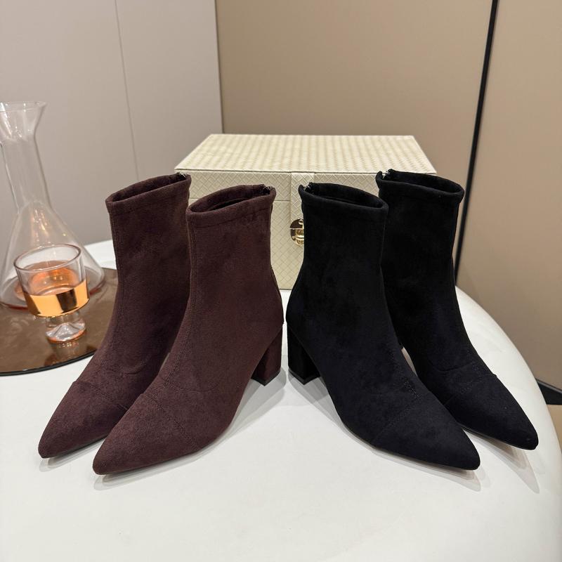 Fashion Autumn Winter Short Plush Women Ankle Boot Fashion Pointed Toe Thick Heel Shoes Ladies Modern Short Botas Para Mujer