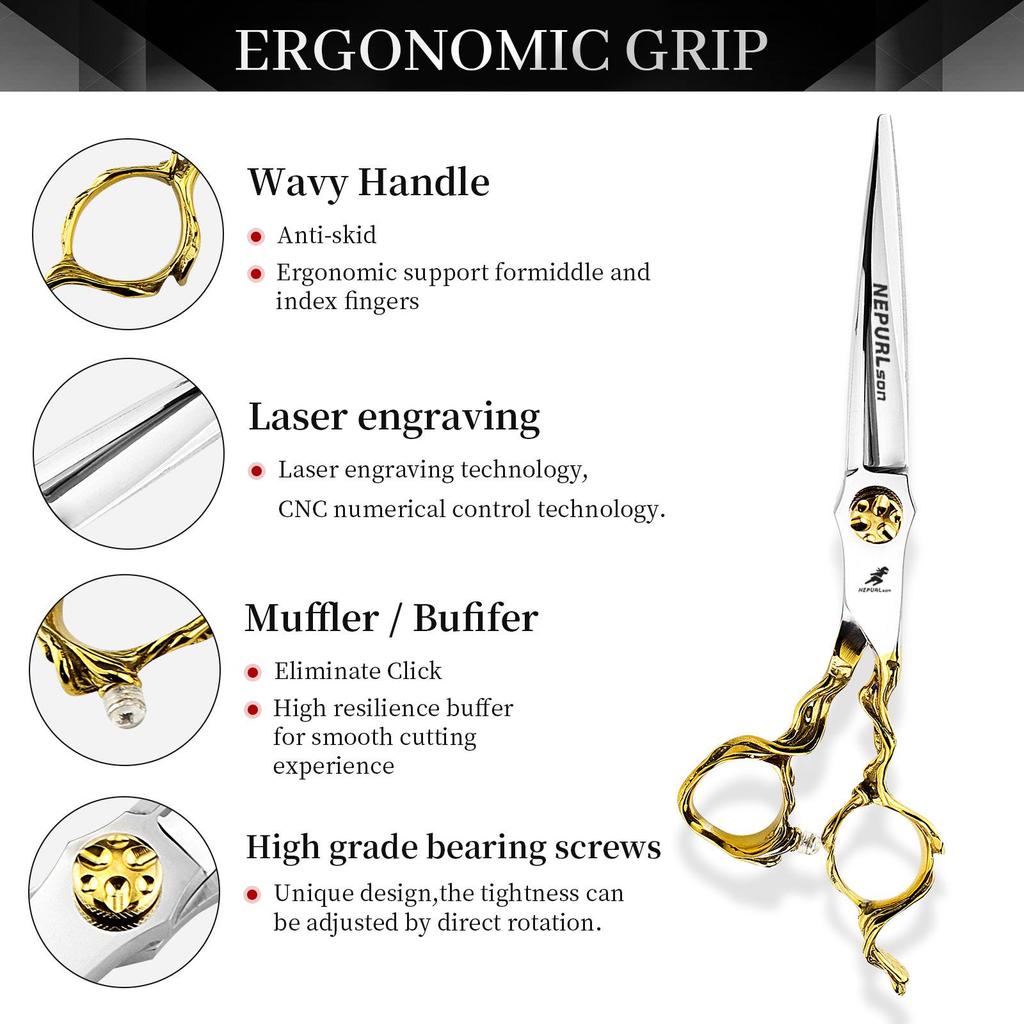 6.0" Gold Tree Root Handle Hairdressing Scissors - Straight & Thinning Shears