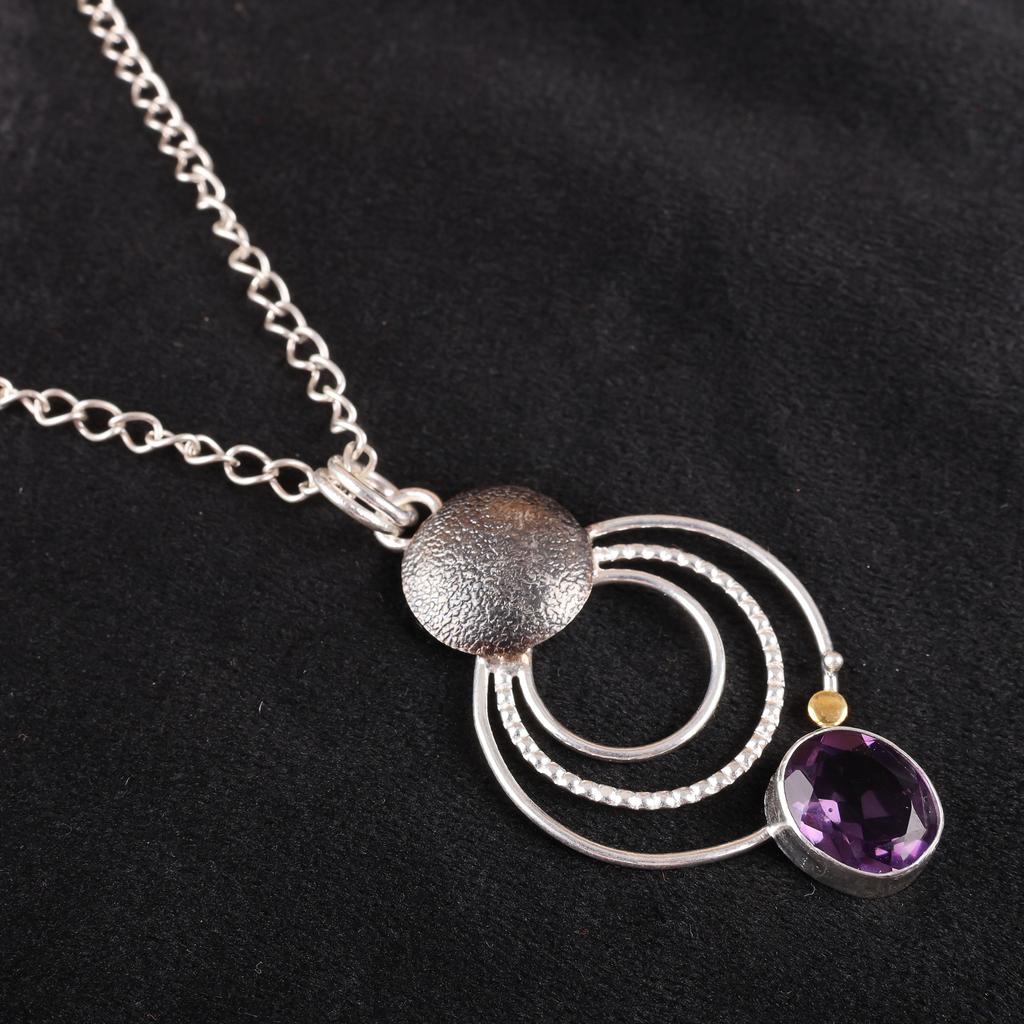 Amethyst Gemstone Jewelry, 925 Solid Sterling Silver Pendant, Handmade Gorgeous Silver Chain Jewelry For Wedding Gift