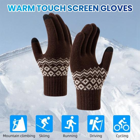 1 Pair Winter Warm Knitted Gloves for Women Men Touch Screen Full Finger Gloves Cold Weather Windproof Thicken Gloves for Skiing Cycling Hiking