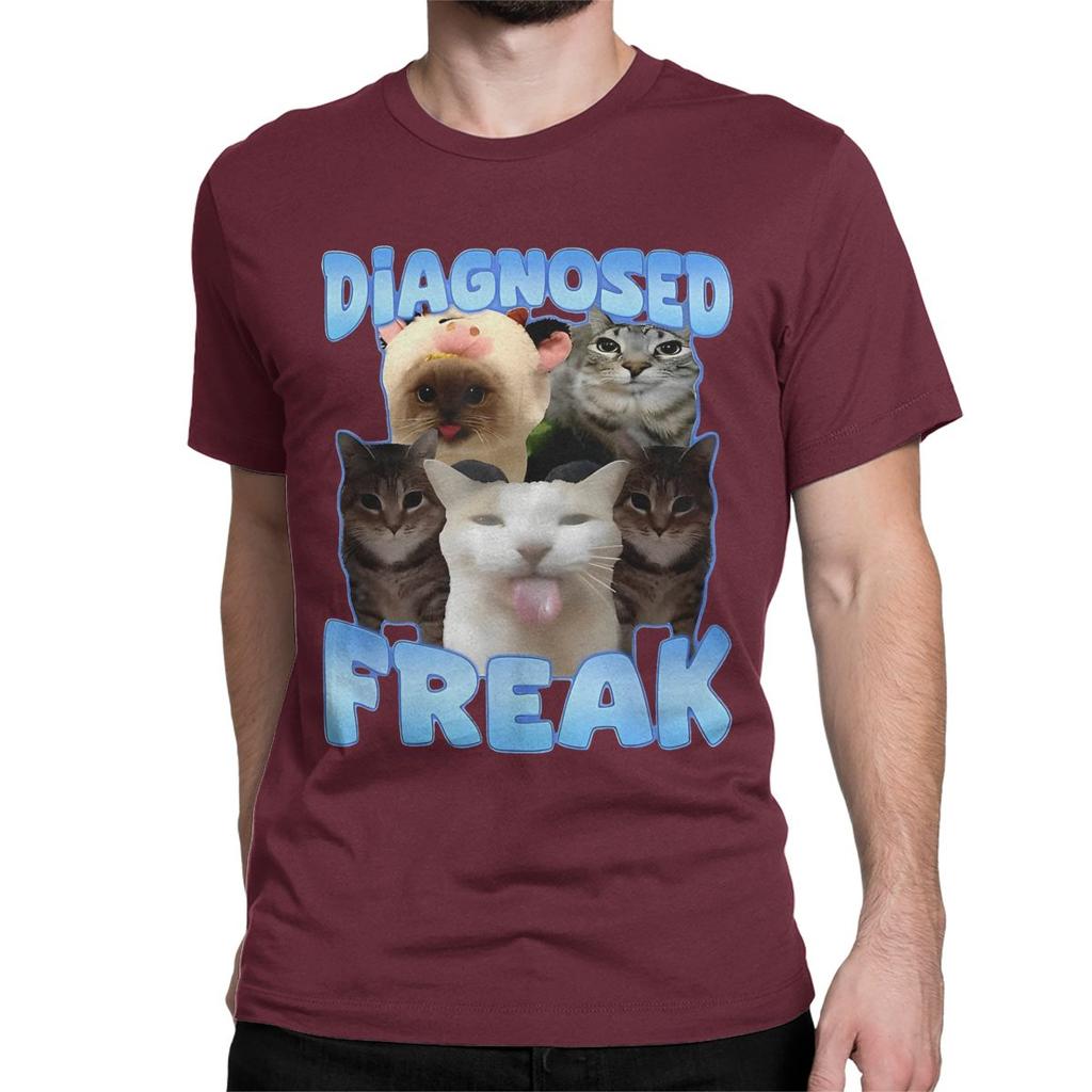 Unique DIAGNOSED FREAK TShirts Men Womens O Neck Cotton T Shirt Diagnosed Freak Funny Cat Meme Short Sleeve Tee Shirt Printing