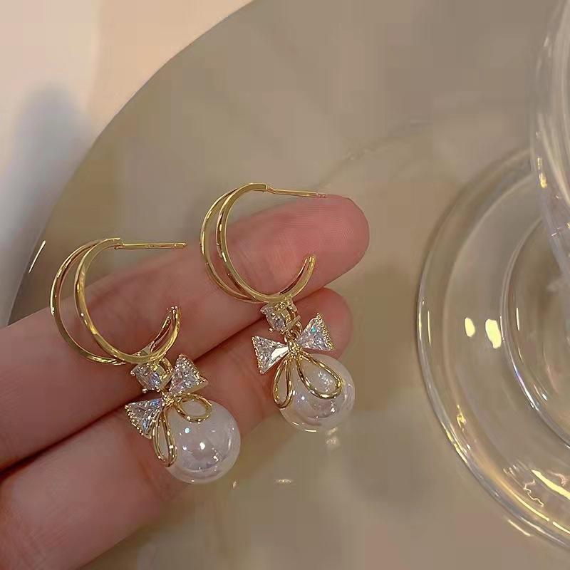 Shiny Rhinestone Butterfly Water Drop Tassel Earrings for Women Crystal Zircon Pearl Long Earring Party Daily Jewelry Gifts