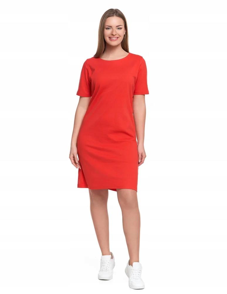 Women's Cotton Dress Short Sleeve Above Knee Comfortable MORAJ XL RED