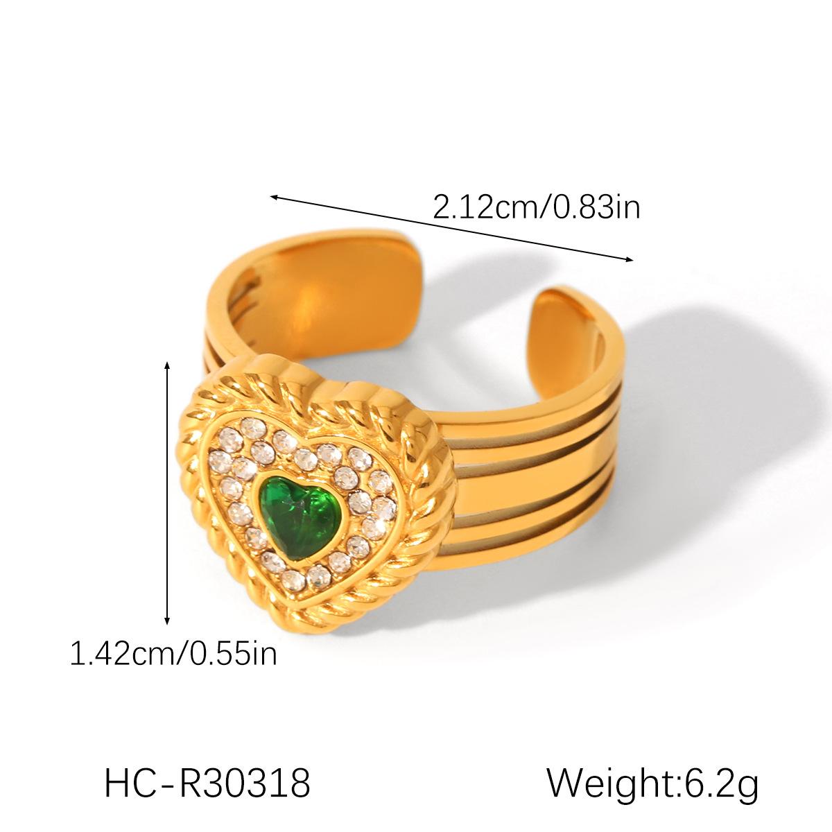 Textured Six-Pointed Star Heart Open Ring Stainless Steel Inlaid Zircon Ring for Women Titanium Steel Non-Fading Ring