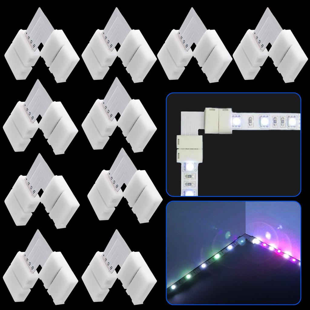 10x 10mm 4 Pin 5050/3528 Rgb Led Strip Light Corner Connector L-shaped Design Pbt Fireproof Material Pcb Adapter
