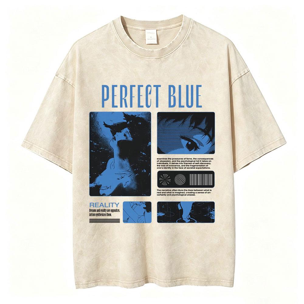 Vintage Washed Anime Perfect Blue Mima Kirigoe TShirts Mens Women Clothing Fashion Harajuku Oversized Short Sleeve T Shirts