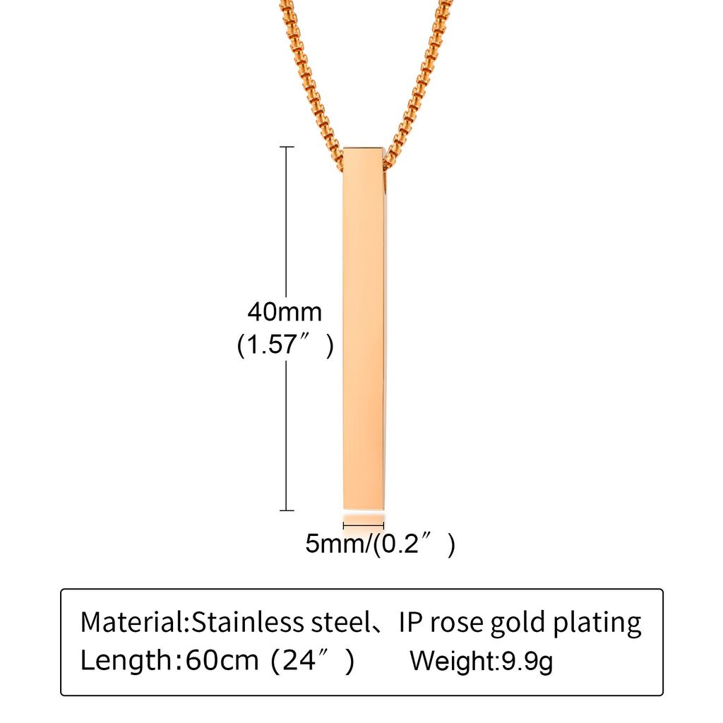 Personalized 1-4 Sides Pillar Necklace for Men Women,Stainless Steel Rectangle Vertical Bar Pendant Necklace Gifts