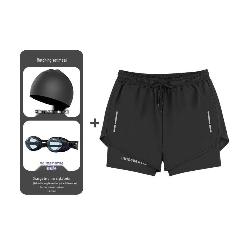 Men's Quick-Dry Swim Trunks: Running, Training, Beach, Double-Layer Anti-Embarrassment, Suitable for European and American Styles.