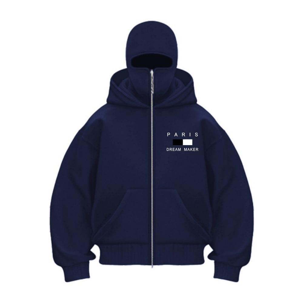 

Мужская толстовка с капюшоном на молнии, зимняя теплая повседневная толстовка Y2K с капюшоном и маской для лица, спортивная куртка на молнии для активного отдыха XXXL