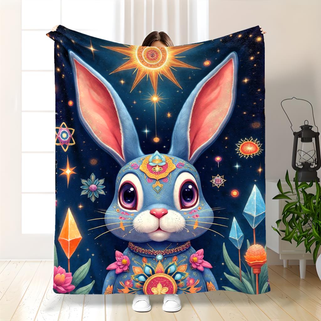 

Нежный фланелевый плед с рисунком кролика в стиле мандалы, подходящий для всех сезонов, для гостиной, офиса, дивана и путешествий. 75x100cm (30x40inch)