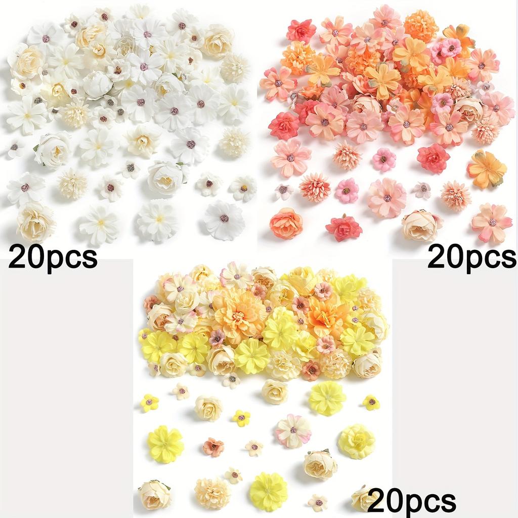 60Pcs Mix Artificial Flowers Head Silk Rose Fake Flowers for Home Room Decor Wedding Decoration Craft Gifts Wreath Accessories