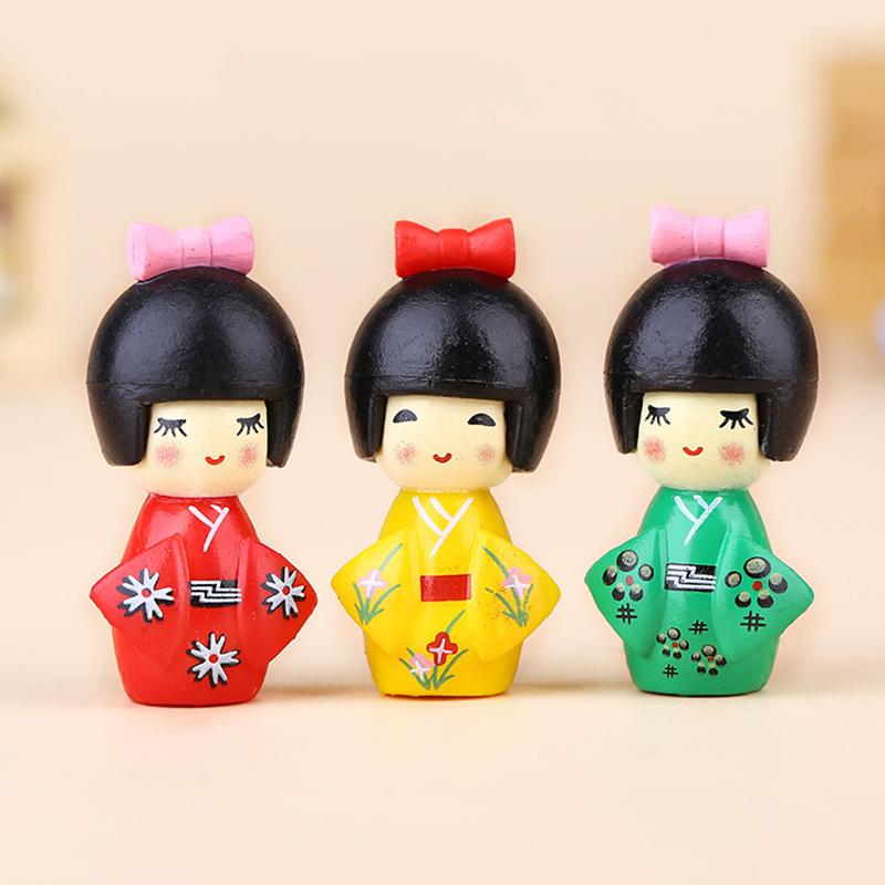 6Pcs Mixed Colorful Japanese Kimono Girl Keychain Plastic Cartoon Doll Hand Toy Accessories