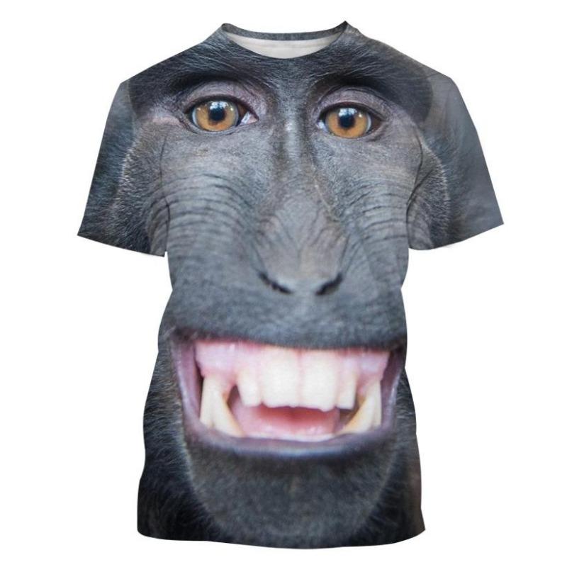 Funny Kiss Monkey lip Graphic T Shirt for Men Clothing 3D Spoof Gorilla Orangutan Print T-shirt Unisex Short Sleeve Tops