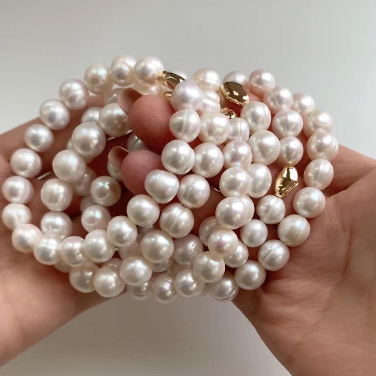 22646 Women's Light Handmade Retro Style Baroque Pearl Bracelet Large Pearl, Thread Strong Natural Pearl Elastic Rope Bracelet