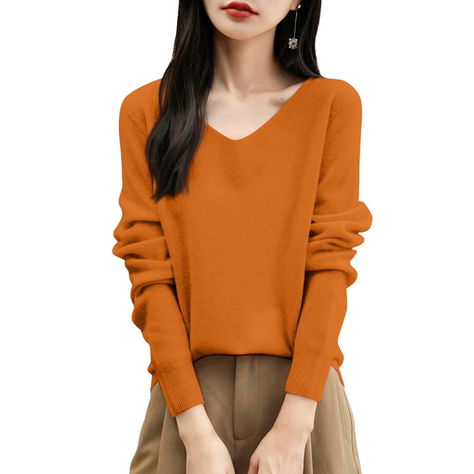 

Women s Fashion Flat-Knit V-Neck Pullover Sweater Solid Color Long-Sleeve Top XL