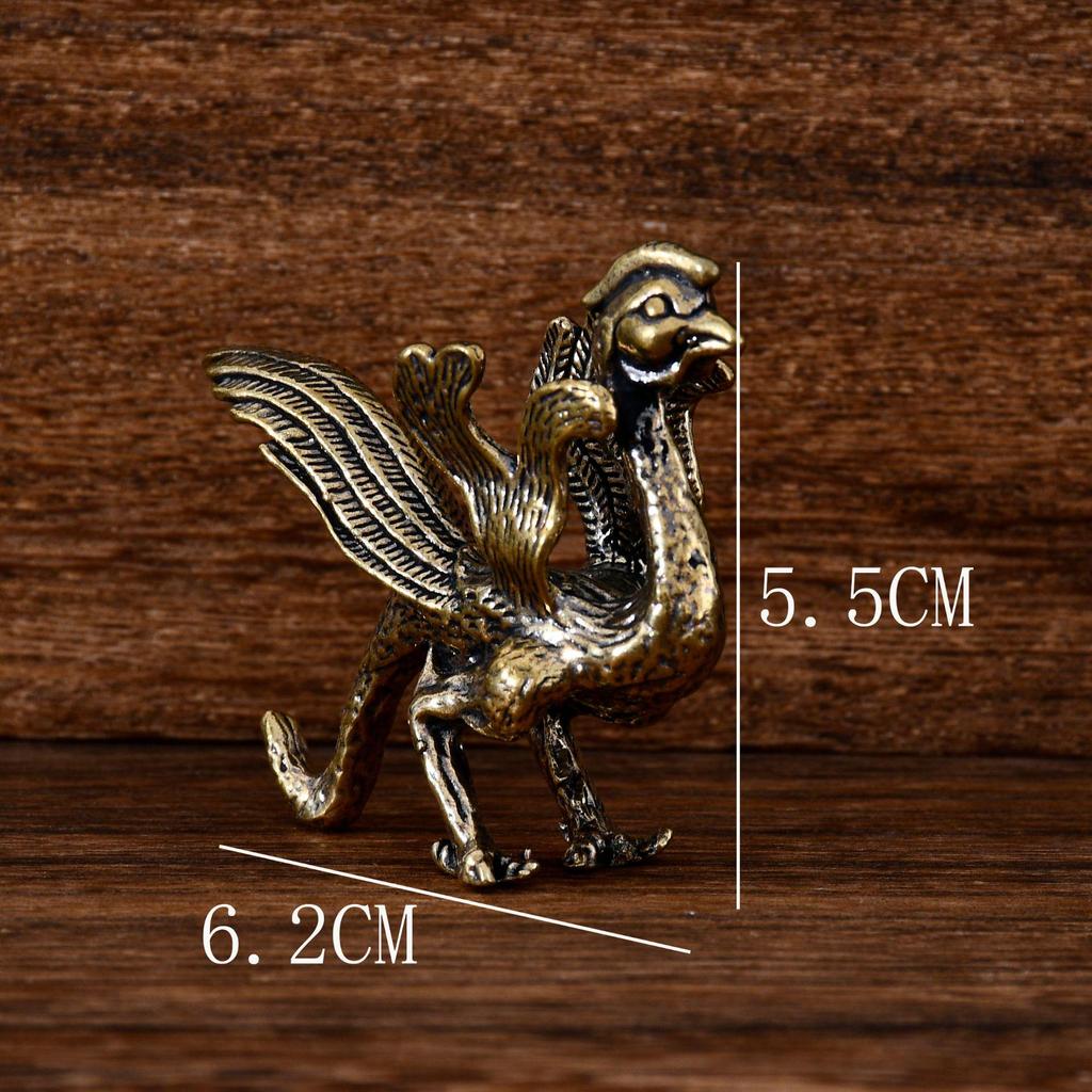 Chinese Mythical Beasts Brass Ornament: Azure Dragon, White Tiger, Vermilion Bird, Black Tortoise - Ideal for Study or Living Room Décor