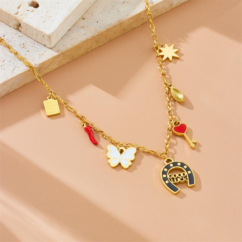 Stainless Steel Dopamine Bowknot Heart Elephant Necklace Women's Neck Chain Holiday Gifts