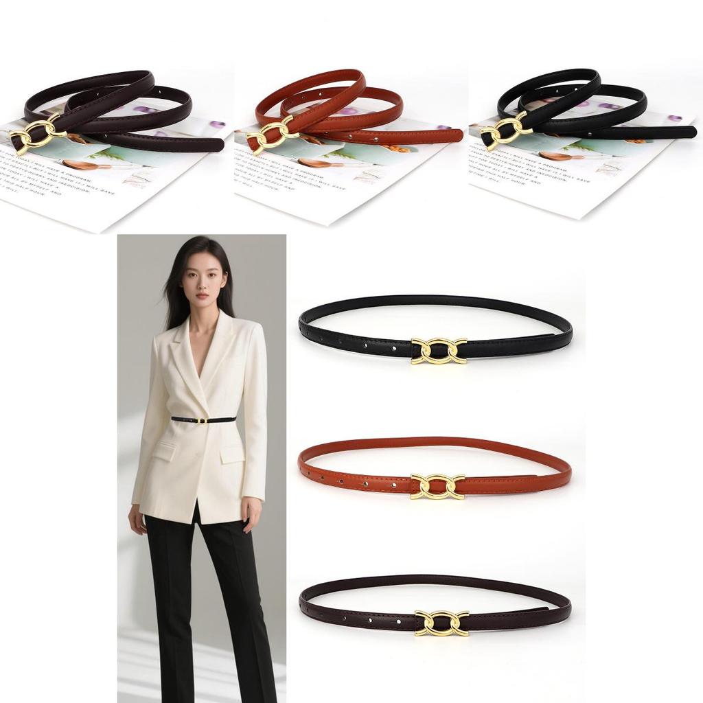 Elegant Womens Pu Skinny Belt With Gold Alloy Buckle For Formal And Casual Style