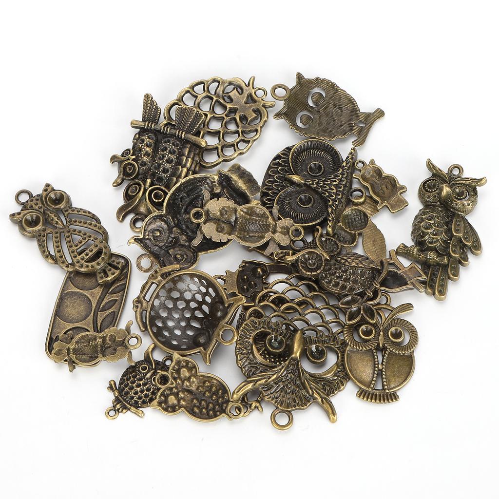 24Pcs Bronze Owl Jewelry Accessories Alloy Mixed Models for DIY Crafting Supplies Pendants
