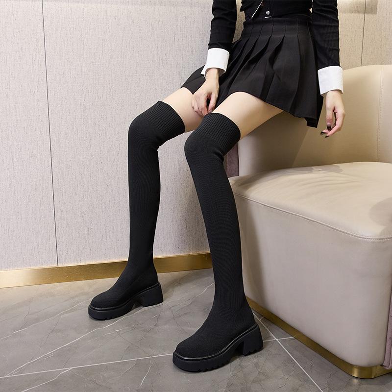 High boots women's 2026 autumn and winter new elastic knitted knee boots slim calf socks elastic boots