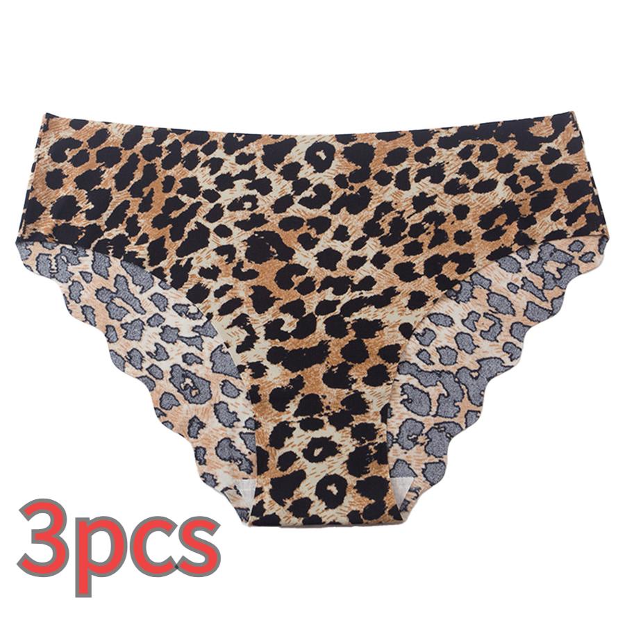 3 Pcs L Leopard Print Seamless Panties Women Ice Silk Low Waist Breathable Comfortable Briefs Women's Triangle Panties Wholesale