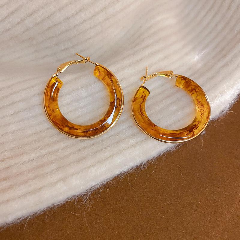 Maillard style retro tiger's eye stone round earrings women's autumn and winter high-end stud earrings small exquisite Internet celebrity jewelry