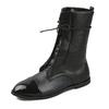 Soft Leather Women Short Boots Vintage Anti-slip Rubber Bottom Versatile Short Boots Women Lace-up Round Toe Boots