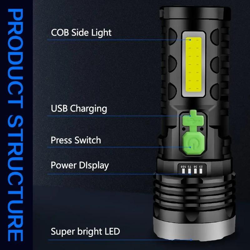 Solar LED Taschenlampe USB Aufladung Multifunktionale Taschenlampe Wasserdichte Taschenlampe Eingebaute Batterie Handlampe Campinglicht