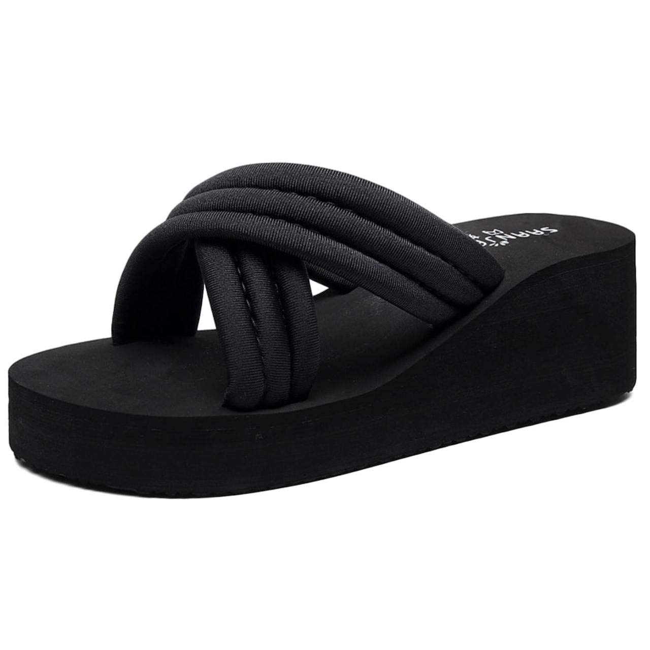 

Cocomari Platform Wedge Easy to Walk Beach Sandals with Heels Women s Sandals, Lightweight, Stylish, Leg-Lengthening Shoes, Sole, in, (Black, 23.0 cm) чёрный