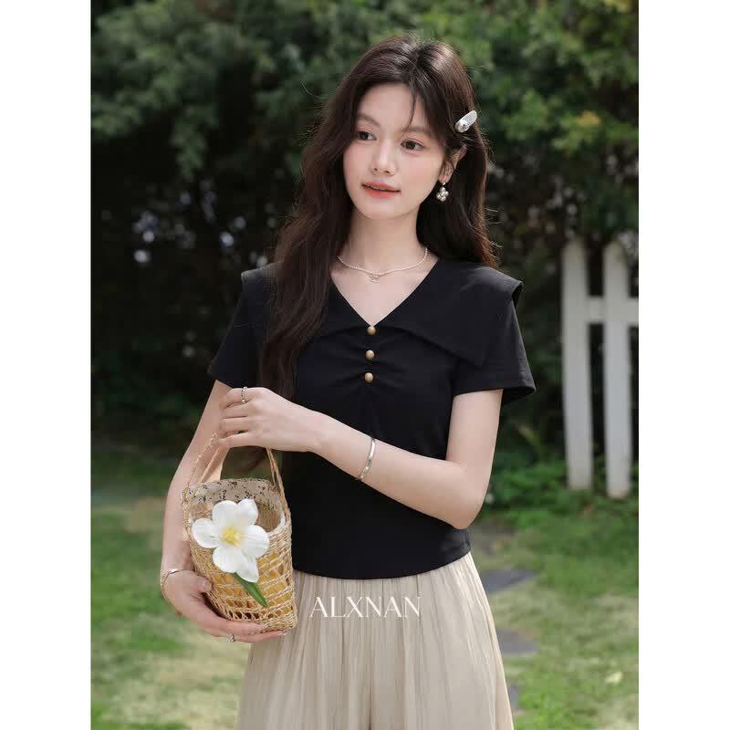 Women s Summer Slim-Fit V-Neck Short Sleeve T-Shirt M