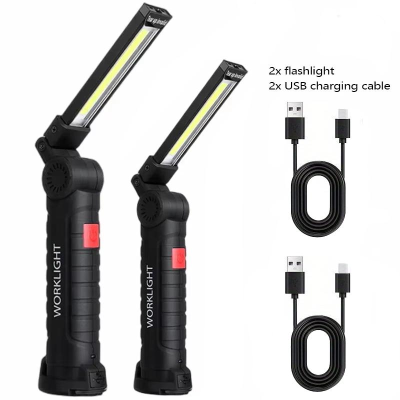 Portable Folding LED Work Light with Magnetic Base USB Rechargeable Flashlight for Car Repair, Camping, Garage, Outdoor Emergency Use