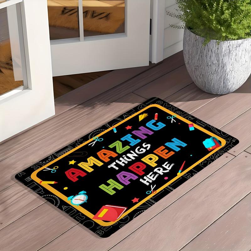 "Amazing Things Happen Here" Quote Doormat, Non-Slip Washable Polyester Rug for Home Office Entrance Hallway Decor