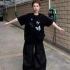 Pure Cotton American Black Short-sleeved T-shirt Women's Summer Trendy Brand Design Sense Niche Loose Large Size Fat MM Couple Top